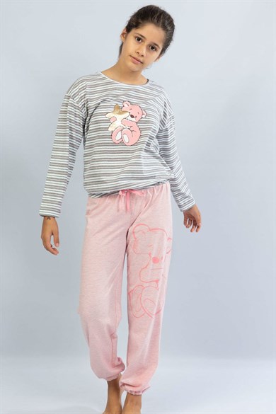 Vienetta Kız (Gri) Çocuk Uzun Kollu Pijama Takımı 1051230000